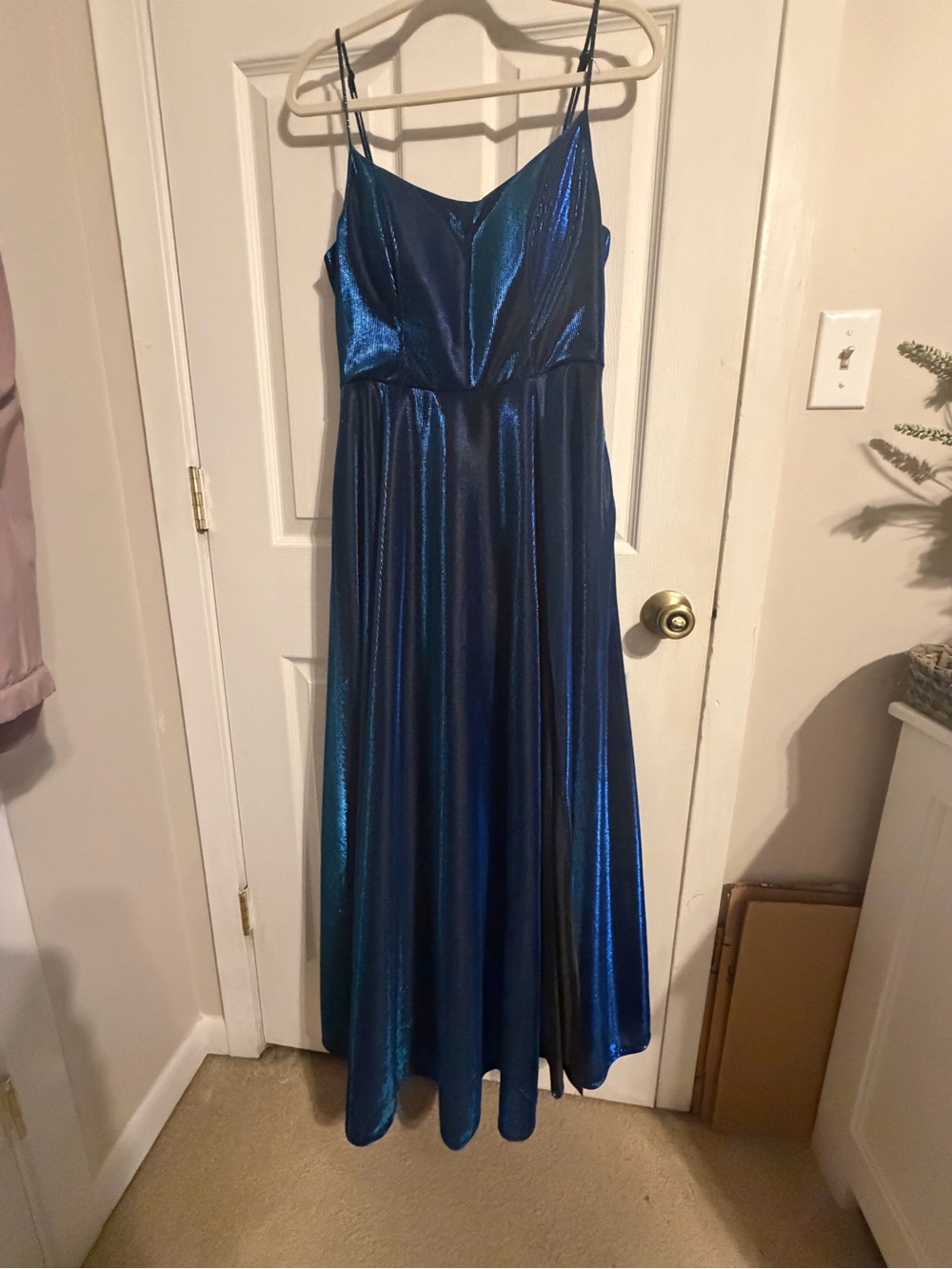 B. Smart Shimmery Blue Spaghetti Strap Dress